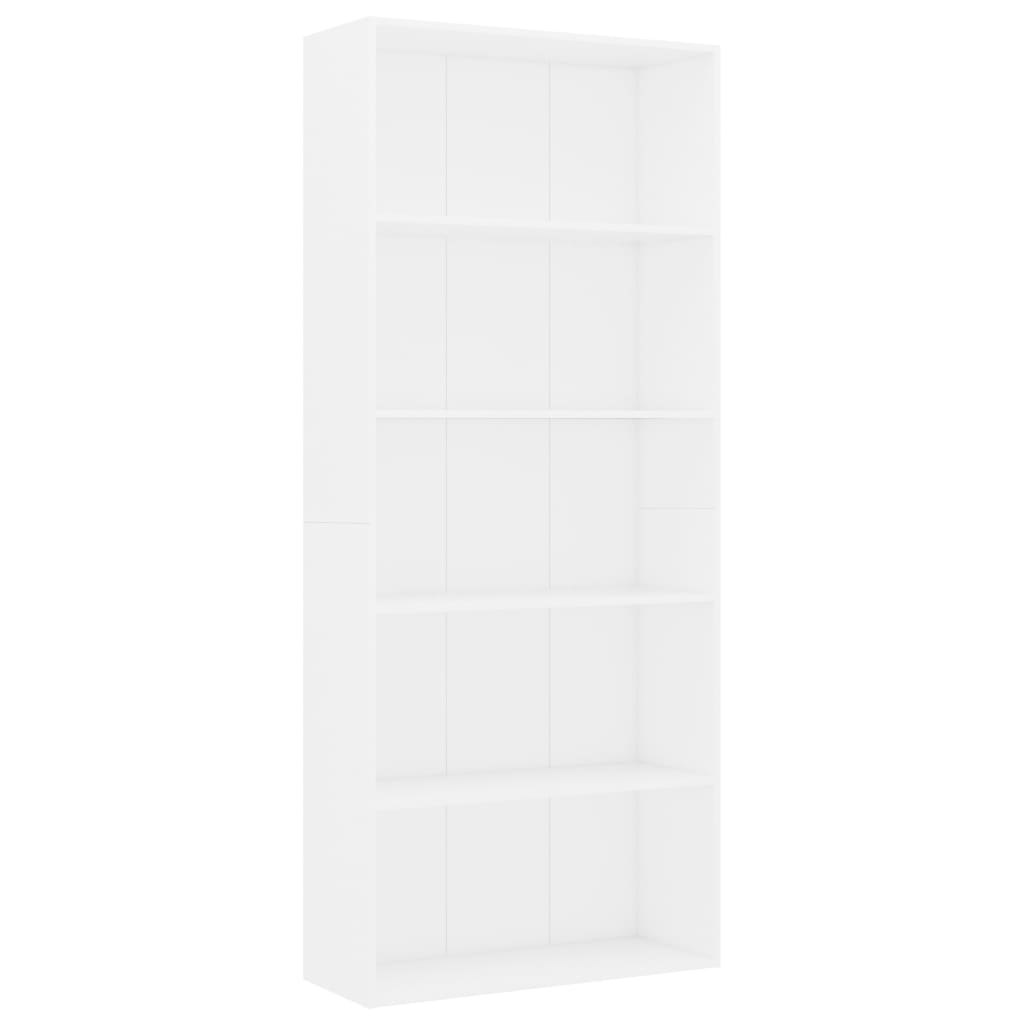 5-Tier Book Cabinet White Chipboard - 80×30×189cm