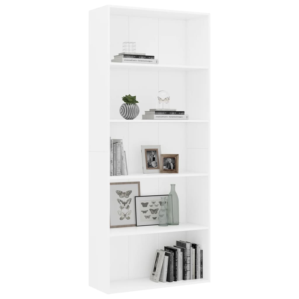 5-Tier Book Cabinet White Chipboard - 80×30×189cm