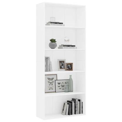 5-Tier Book Cabinet White Chipboard - 80×30×189cm