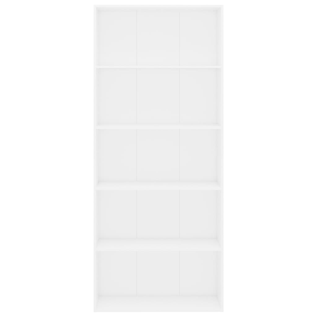 5-Tier Book Cabinet White Chipboard - 80×30×189cm