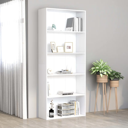 5-Tier Book Cabinet White Chipboard - 80×30×189cm