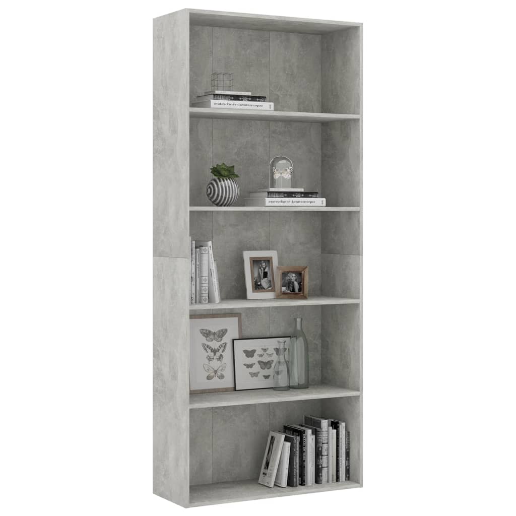 5-Tier Book Cabinet Concrete Grey Chipboard