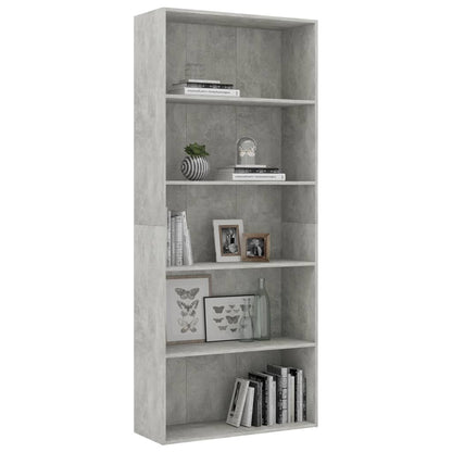 5-Tier Book Cabinet Concrete Grey Chipboard