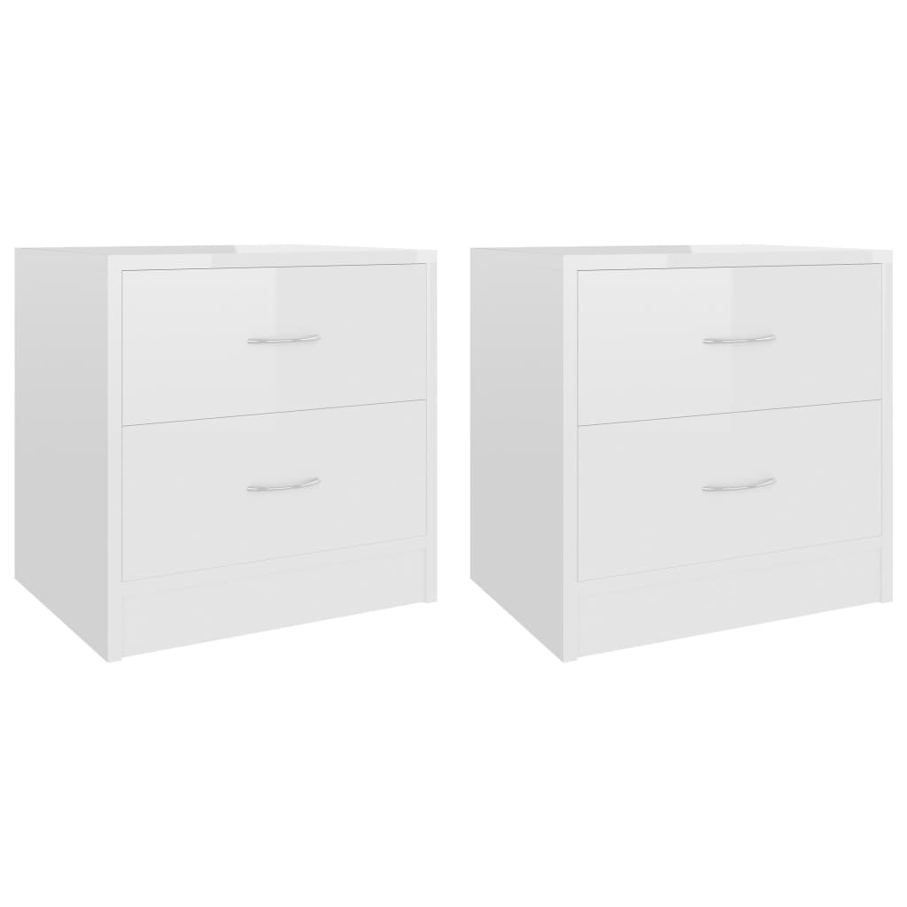 Bedside Cabinets 2 pcs High Gloss White - Engineered Wood