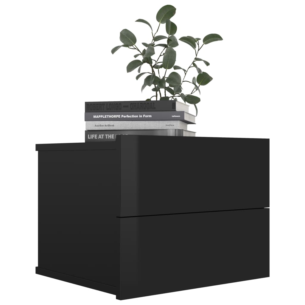 Bedside Cabinet High Gloss Black Chipboard