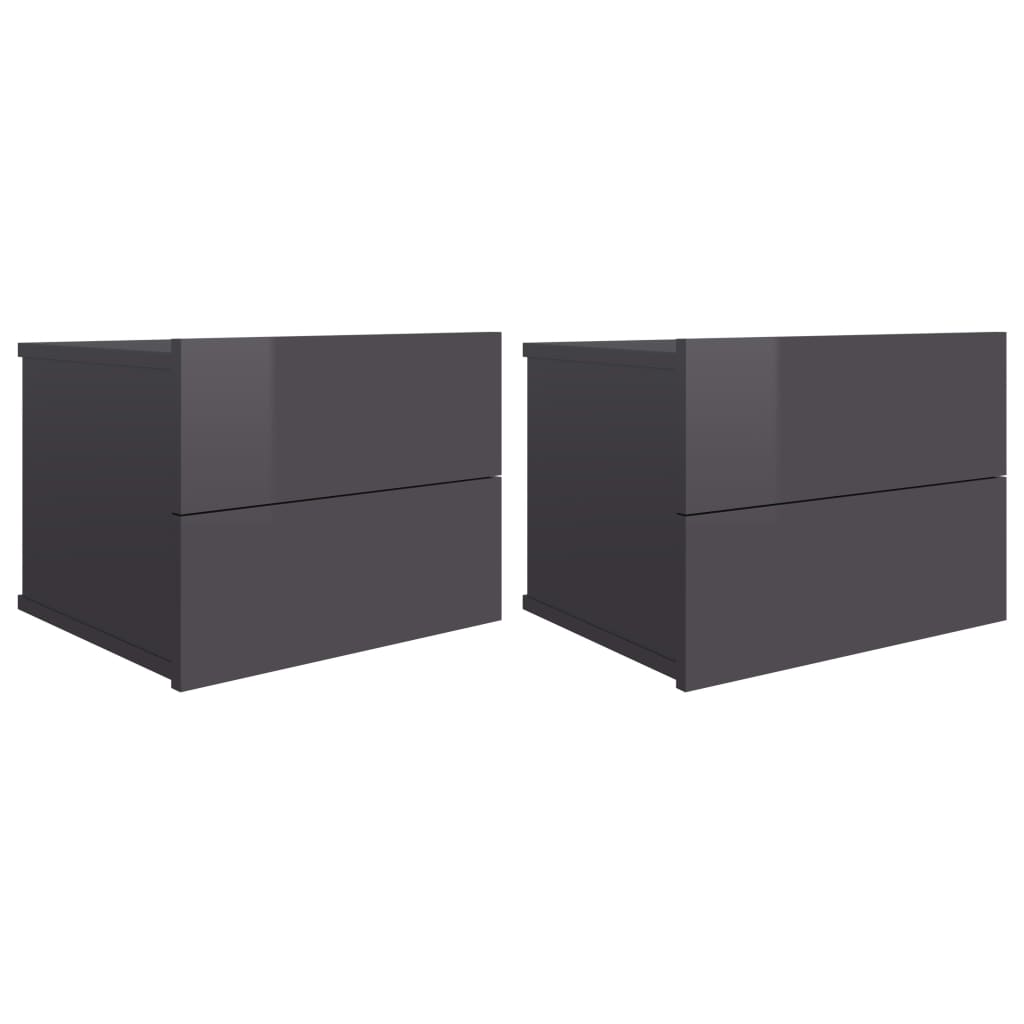 Bedside Cabinets 2 pcs High Gloss Grey 40x30x30 cm Chipboard