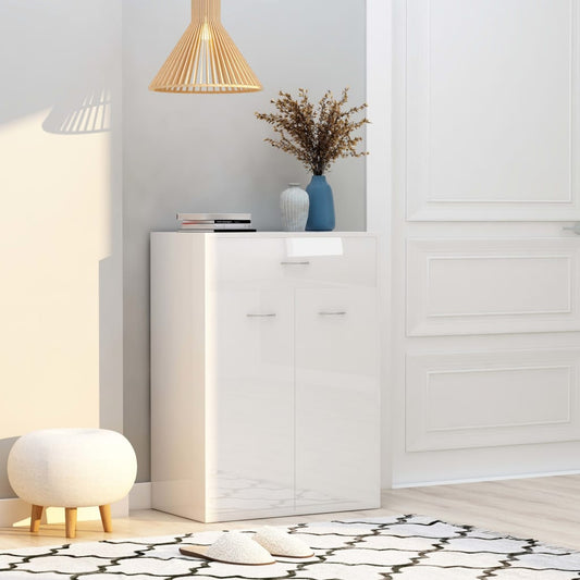 Shoe Cabinet High Gloss White 60x35x84 cm Chipboard