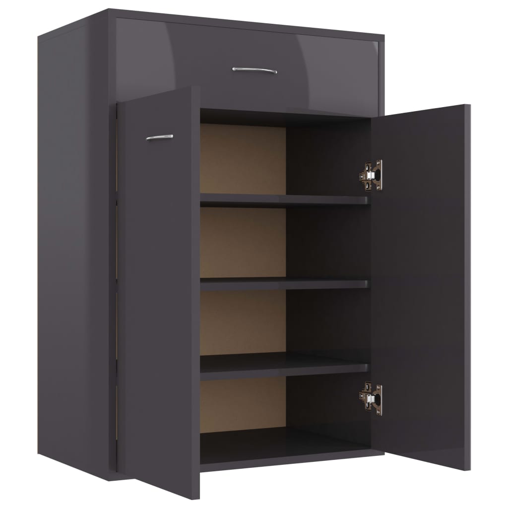 Shoe Cabinet High Gloss Grey 60x35x84 cm Chipboard