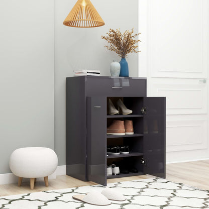 Shoe Cabinet High Gloss Grey 60x35x84 cm Chipboard