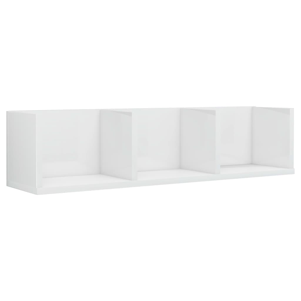 CD Wall Shelf High Gloss White 75x18x18 cm Chipboard