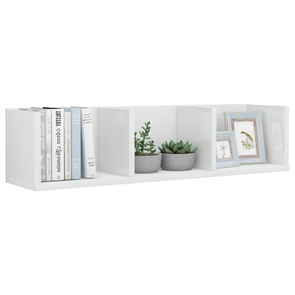 CD Wall Shelf High Gloss White 75x18x18 cm Chipboard