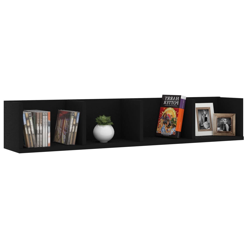 CD Wall Shelf Black 100x18x18 cm Chipboard