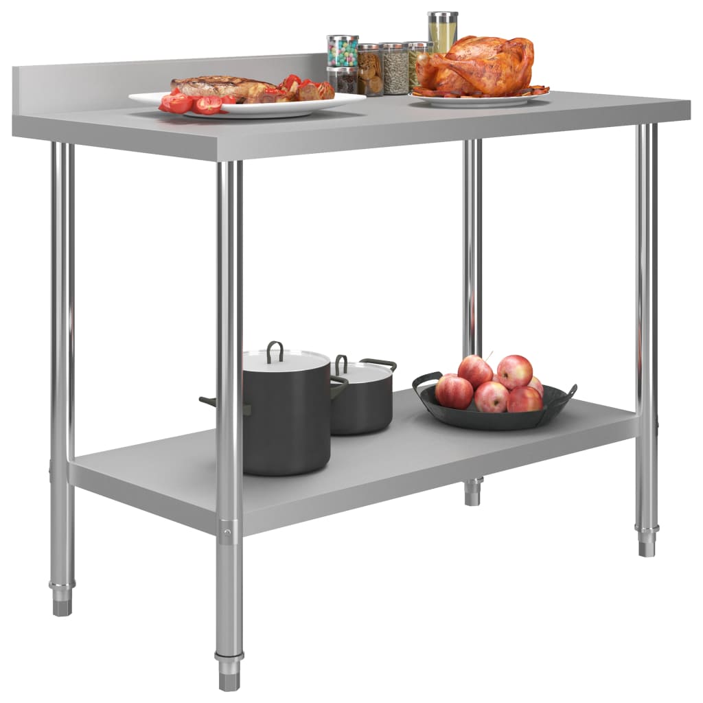 Kitchen Work Table with Backsplash Stainless Steel