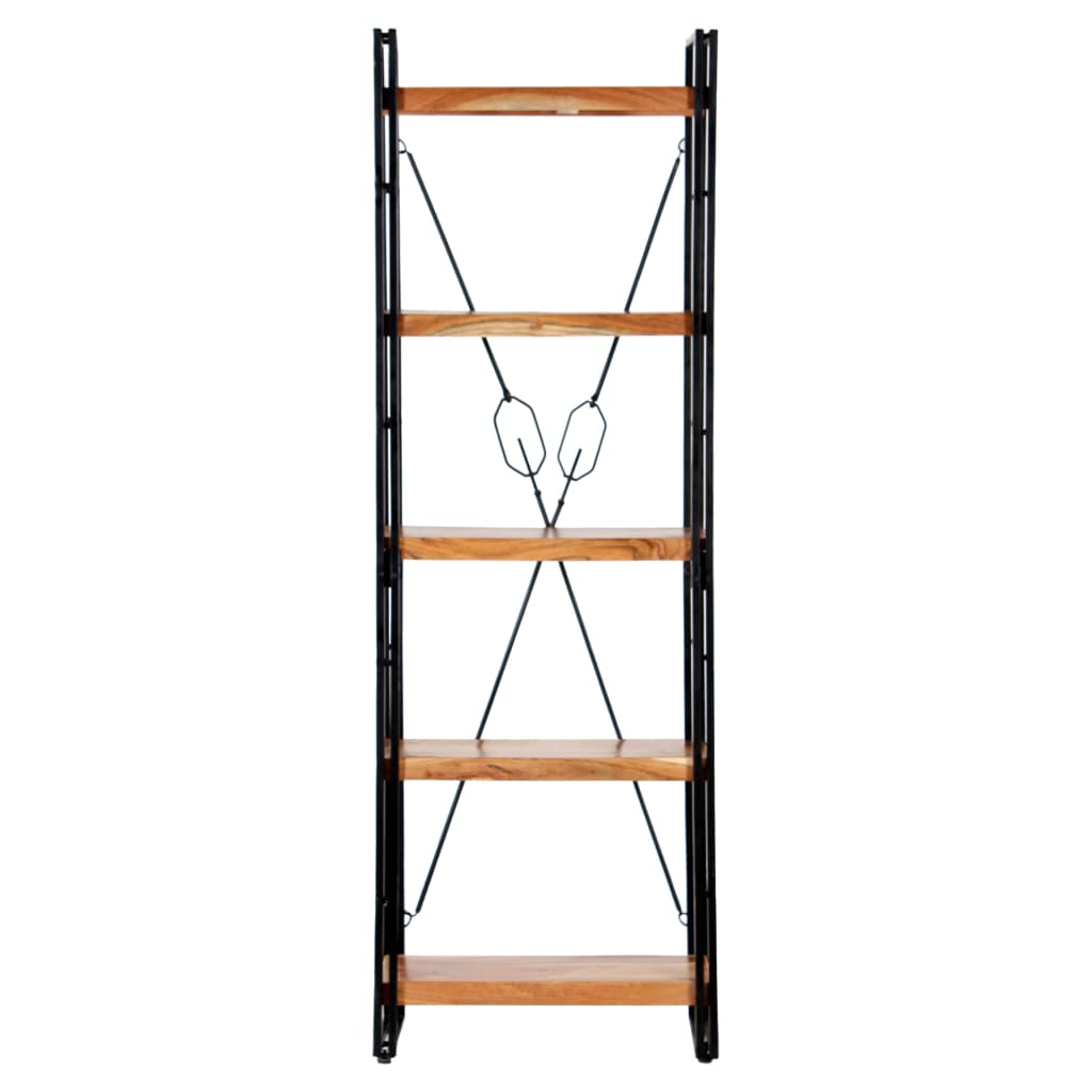 5-Tier Bookcase Solid Rough Mango, Steel
