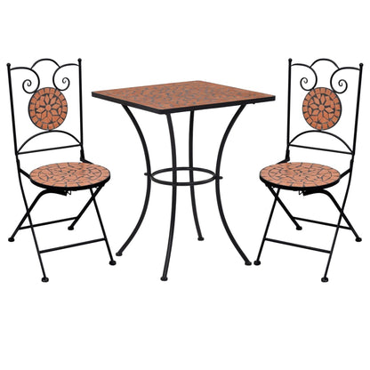 3 Piece Mosaic Bistro Set Ceramic Tile Terracotta - 60×60×76cm
