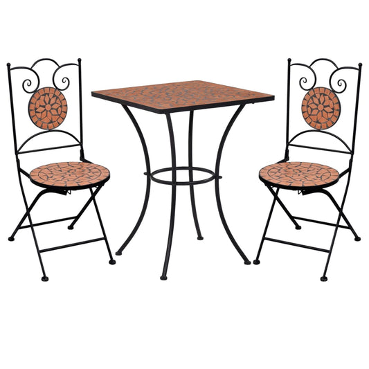 3 Piece Mosaic Bistro Set Ceramic Tile Terracotta - 60×60×76cm