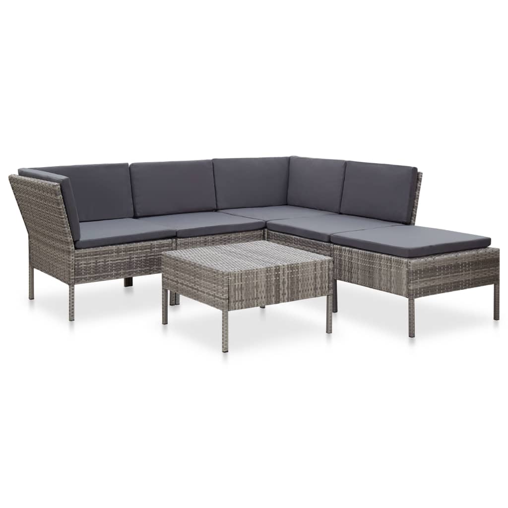 6 Piece Garden Lounge Set with Cushions Poly Rattan - 60×60×35cm