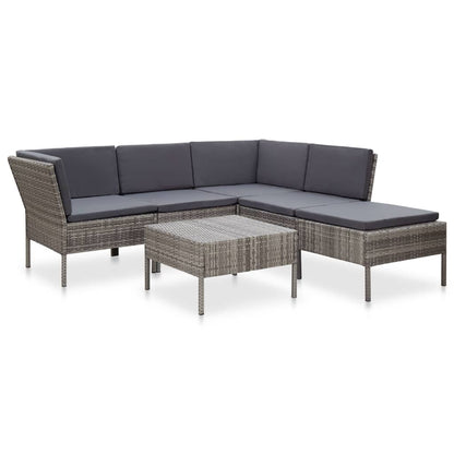 6 Piece Garden Lounge Set with Cushions Poly Rattan - 60×60×35cm