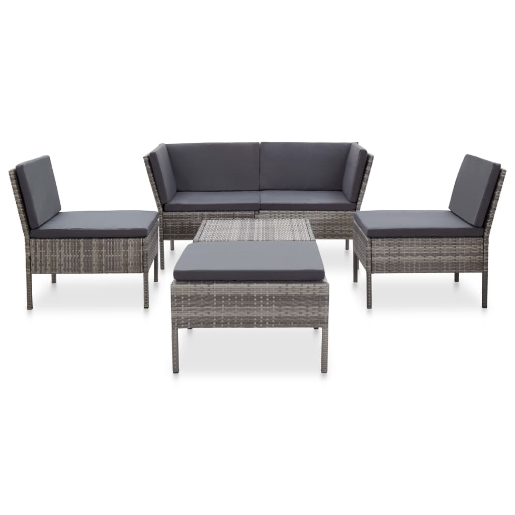 6 Piece Garden Lounge Set with Cushions Poly Rattan - 60×60×35cm