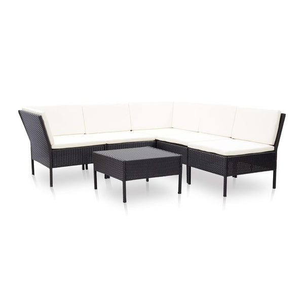  6 Piece Garden Lounge Set with Cushions Poly Rattan Black