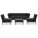 6 Piece Garden Lounge Set with Cushions Poly Rattan Black