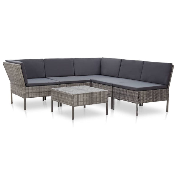  6 Piece Garden Lounge Set with Cushions Poly Rattan Grey