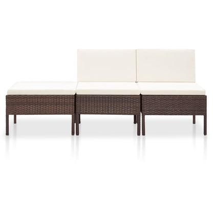 3 Piece Garden Lounge Set with Cushions Poly Rattan Brown