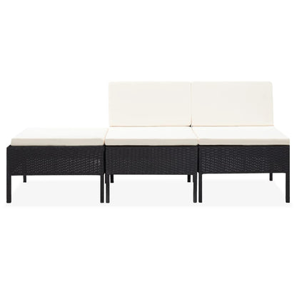 3 Piece Garden Lounge Set with Cushions Poly Rattan Black