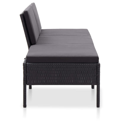 3 Piece Garden Lounge Set with Cushions Poly Rattan Black
