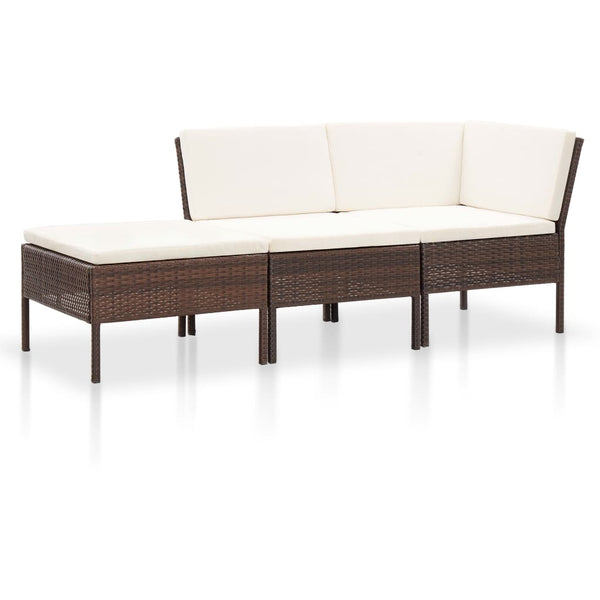  3 Piece Garden Lounge Set with Cushions Poly Rattan Brown