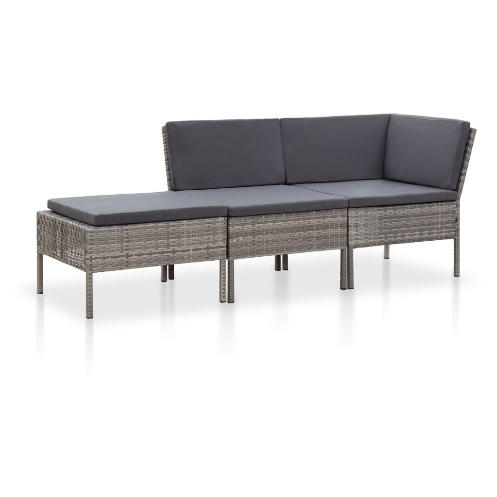 3 Piece Garden Lounge Set with Cushions Poly Rattan Grey - 69×69×67cm