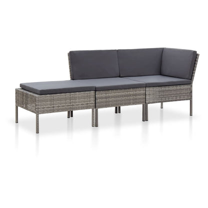 3 Piece Garden Lounge Set with Cushions Poly Rattan Grey - 69×69×67cm