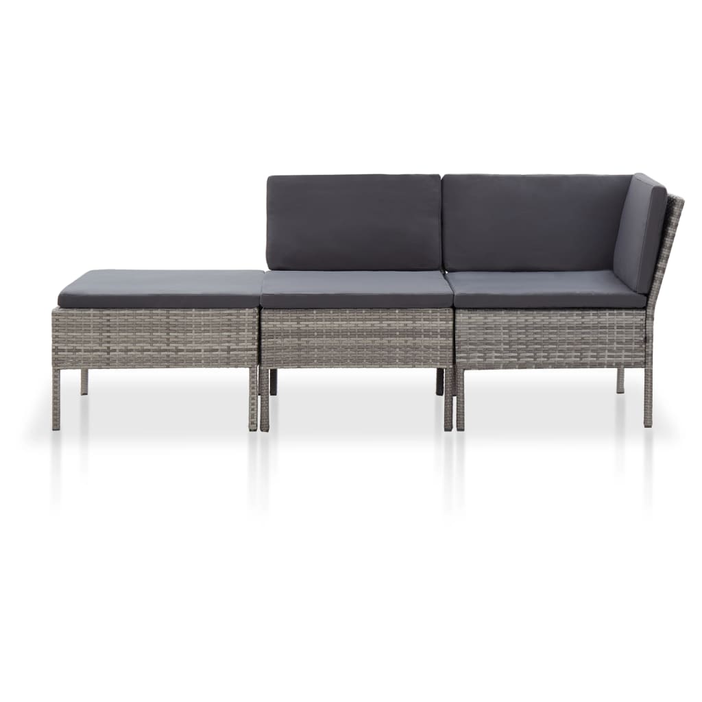 3 Piece Garden Lounge Set with Cushions Poly Rattan Grey - 69×69×67cm