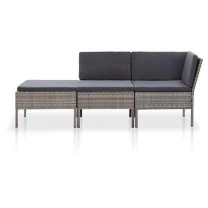 3 Piece Garden Lounge Set with Cushions Poly Rattan Grey - 69×69×67cm