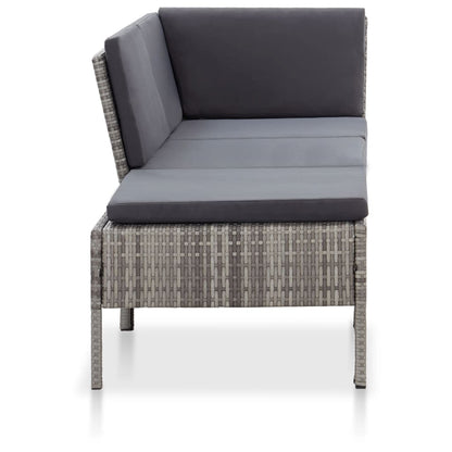 3 Piece Garden Lounge Set with Cushions Poly Rattan Grey - 69×69×67cm