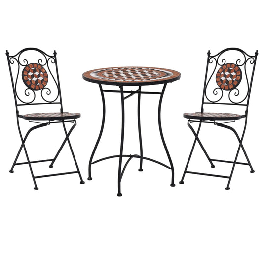 3 Piece Mosaic Bistro Set Ceramic Tile Terracotta - 60×72cm