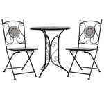 3 Piece Mosaic Bistro Set Ceramic Tile Grey