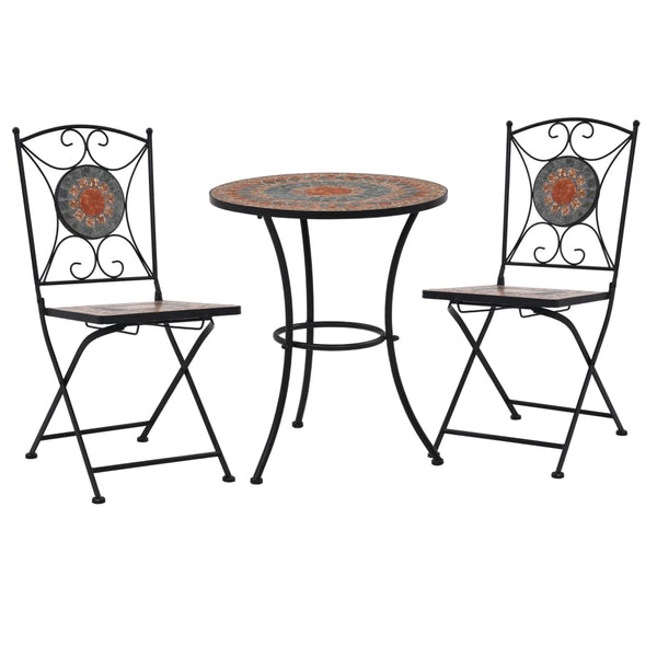  3 Piece Mosaic Bistro Set Ceramic Tile Orange/Grey