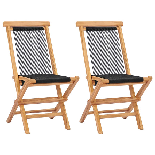  Folding Garden Chairs 2 pcs Solid Teak Wood and Rope