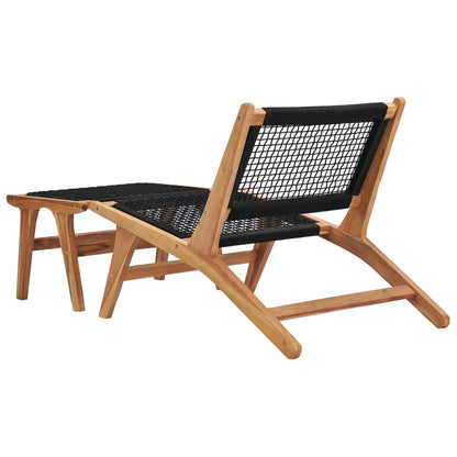 Sun Lounger with Footrest Solid Teak Wood and Rope