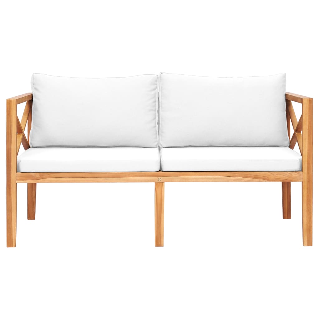 Garden Bench with Cream Cushions Solid Teak Wood