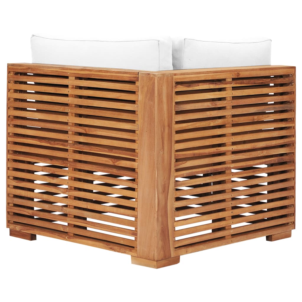 Garden Corner Sofa with Cream Cushion Solid Teak Wood