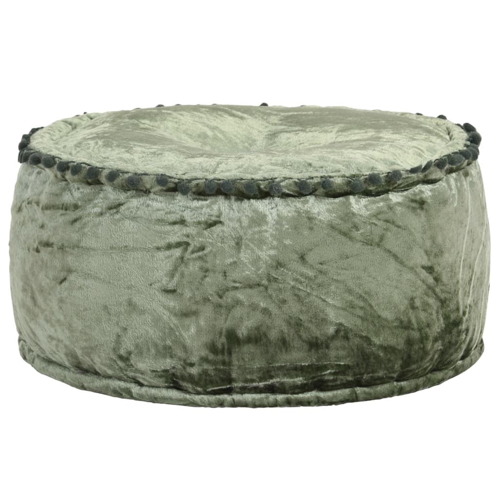 Green Velvet Round Pouffe Footrest Ottoman | HomeAndLiving