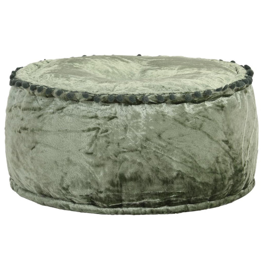 Green Velvet Round Pouffe Footrest Ottoman | HomeAndLiving