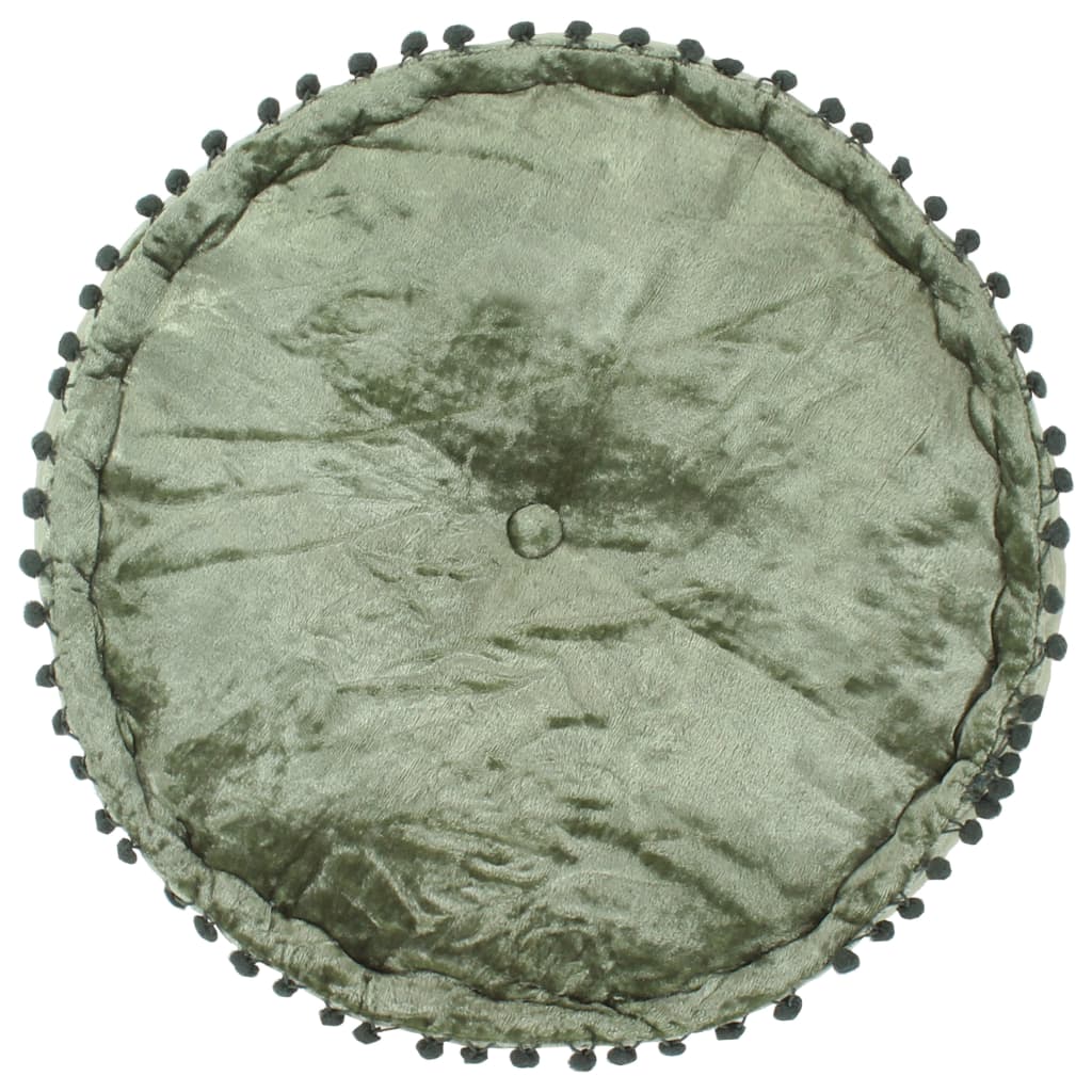 Green Velvet Round Pouffe Footrest Ottoman | HomeAndLiving