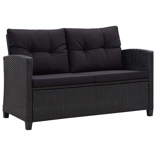  2-Seater Garden Sofa with Cushions Black Poly Rattan