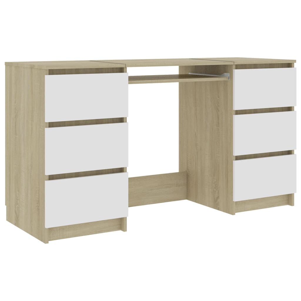 Writing Desk White and Sonoma Oak 140x50x77 cm Chipboard