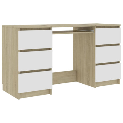 Writing Desk White and Sonoma Oak 140x50x77 cm Chipboard