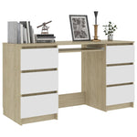 Writing Desk White and Sonoma Oak 140x50x77 cm Chipboard