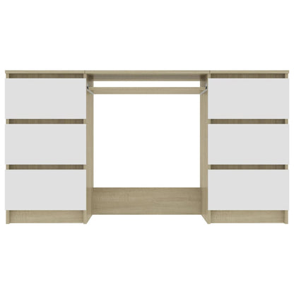 Writing Desk White and Sonoma Oak 140x50x77 cm Chipboard